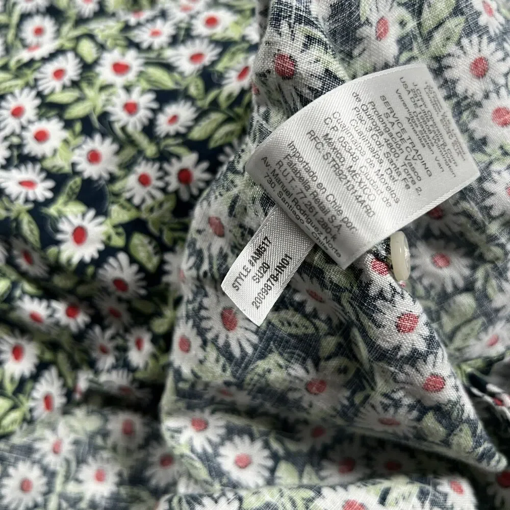 J Crew Adult Shirt Medium Green White Button Down Linen Floral All Over Mens